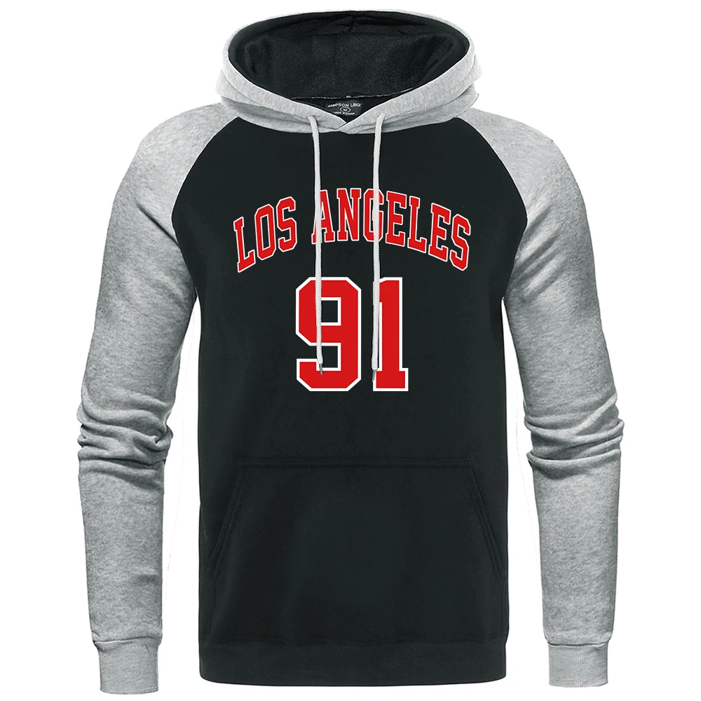 

Los Angeles 91 Team Uniform Mens Hoodies Loose Fleece Hoody Autumn Fashion Hoody O-Neck Raglan Sweatshirt Men Hoodie Streetwear