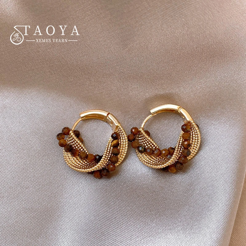 2026 Neues Design Tigerauge-Stein Ohrringe in Goldfarbe Europäischer und Amerikanischer Trendschmuck für Damen Luxus-Accessoires