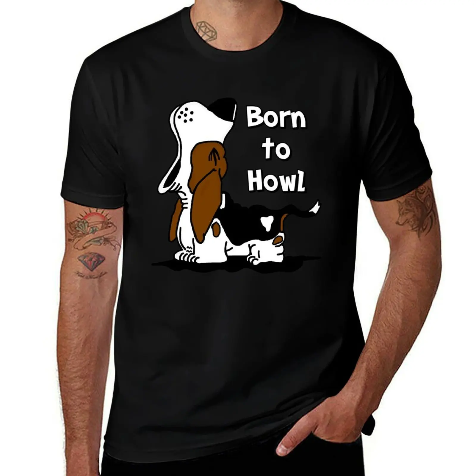 Born to Howl Basset Hound T-Shirt Large Size Casual Short Sleeve Top T-Shirt