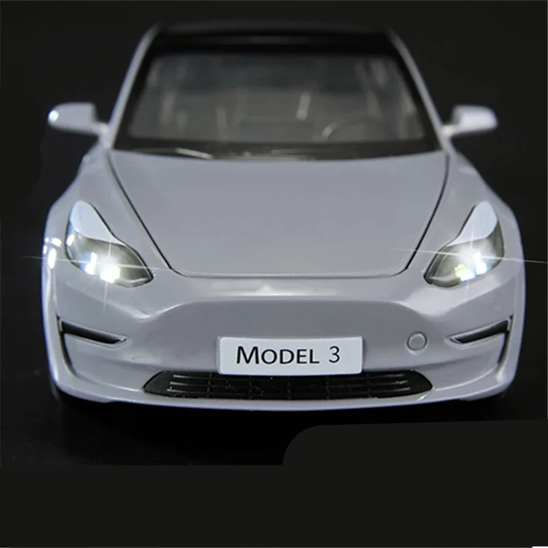 1:24 Tesla Model 3 Alloy Car Model Diecast Metal Toy Vehicles Car Model Simulation Sound and Light Collection Gifts