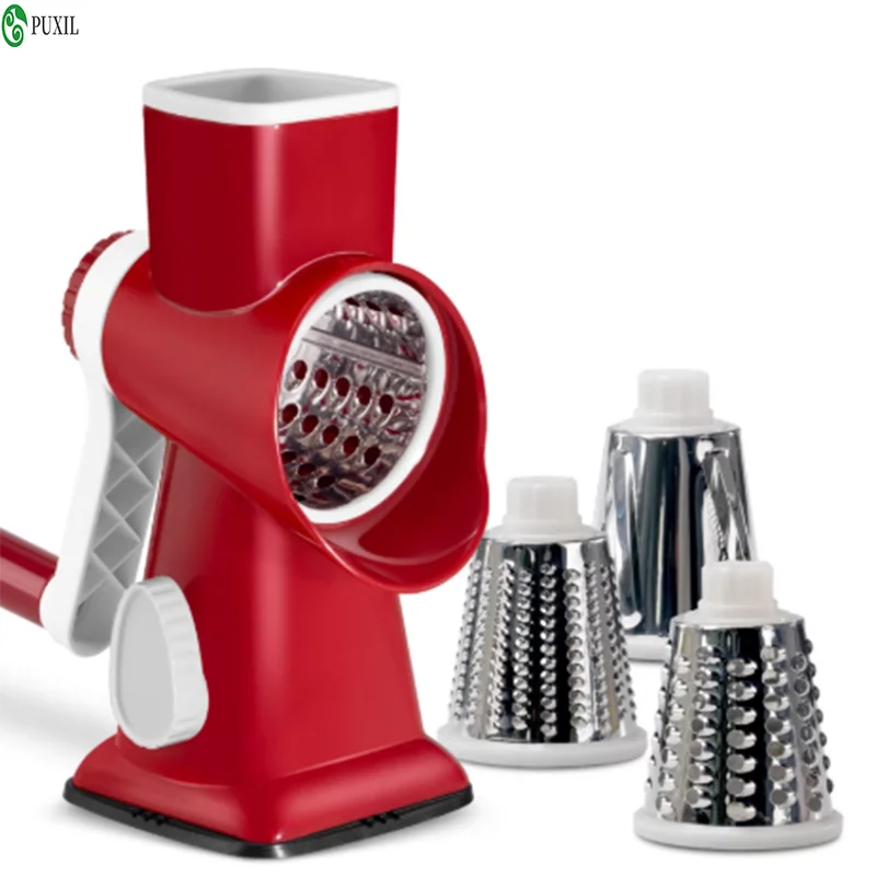 Hand cranked vegetable slicer with multifunctional shredding, grinding and crushing vegetables, onions, cucumbers, cheese, nuts,