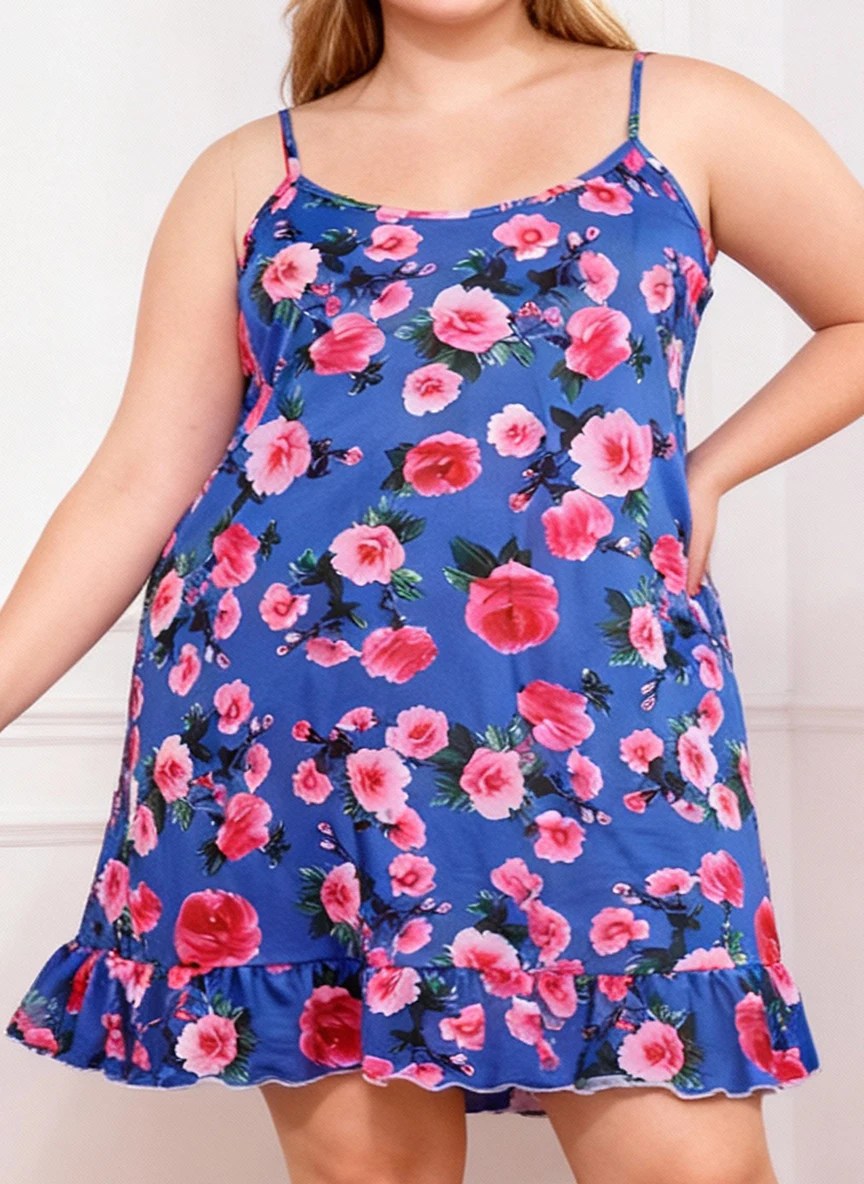 

Plus Size Women's Valentine's Day Vibe Floral Print Sling Camisole Sleep Dress Soft Loose Casual Homewear Loungewear