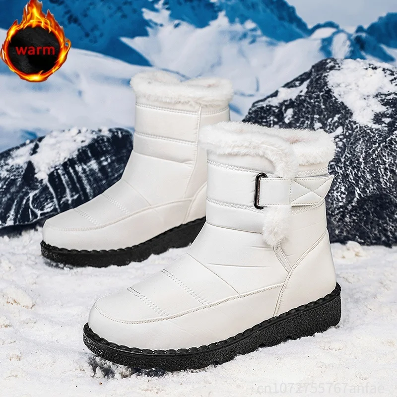 Ladies' Boots Winter Short Snow Boots Lined And Warm Thickened Outdoor White High-top Boots Anti-slip Sports Thick-soled