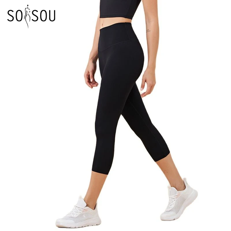 SOISOU Nylon Yoga Capri Pants Leggings Women\'s Pants Gym Sexy High Waist Tight Breathable Elastic Girl Sports Pants 13 Colors