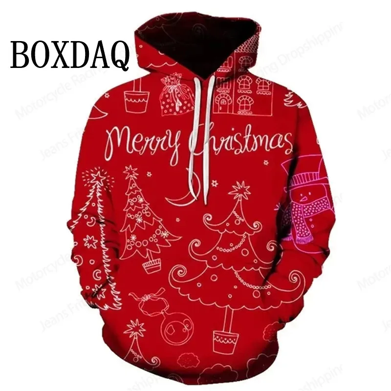 Cute Funny Santa Claus 3D Print Sweatshirt Winter Christmas Patter Hoodies Women Fashion Casual Hooded Women Christmas Party Top