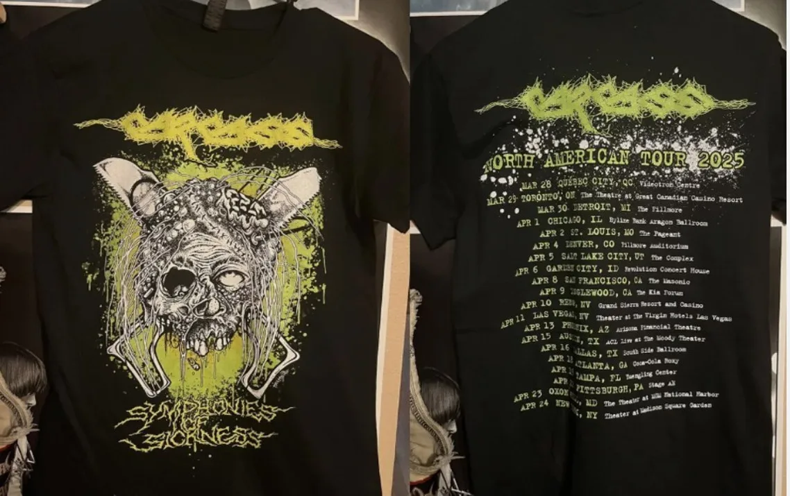New Carcass tour 2025 short sleeve black color 2 side shirt.