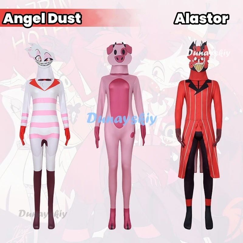 

Anime Hazbin Cosplay Costume Clothes Mask Uniform Cosplay Alastor Angel Dust Cosplay Costume Jumpsuit Halloween Party Mask