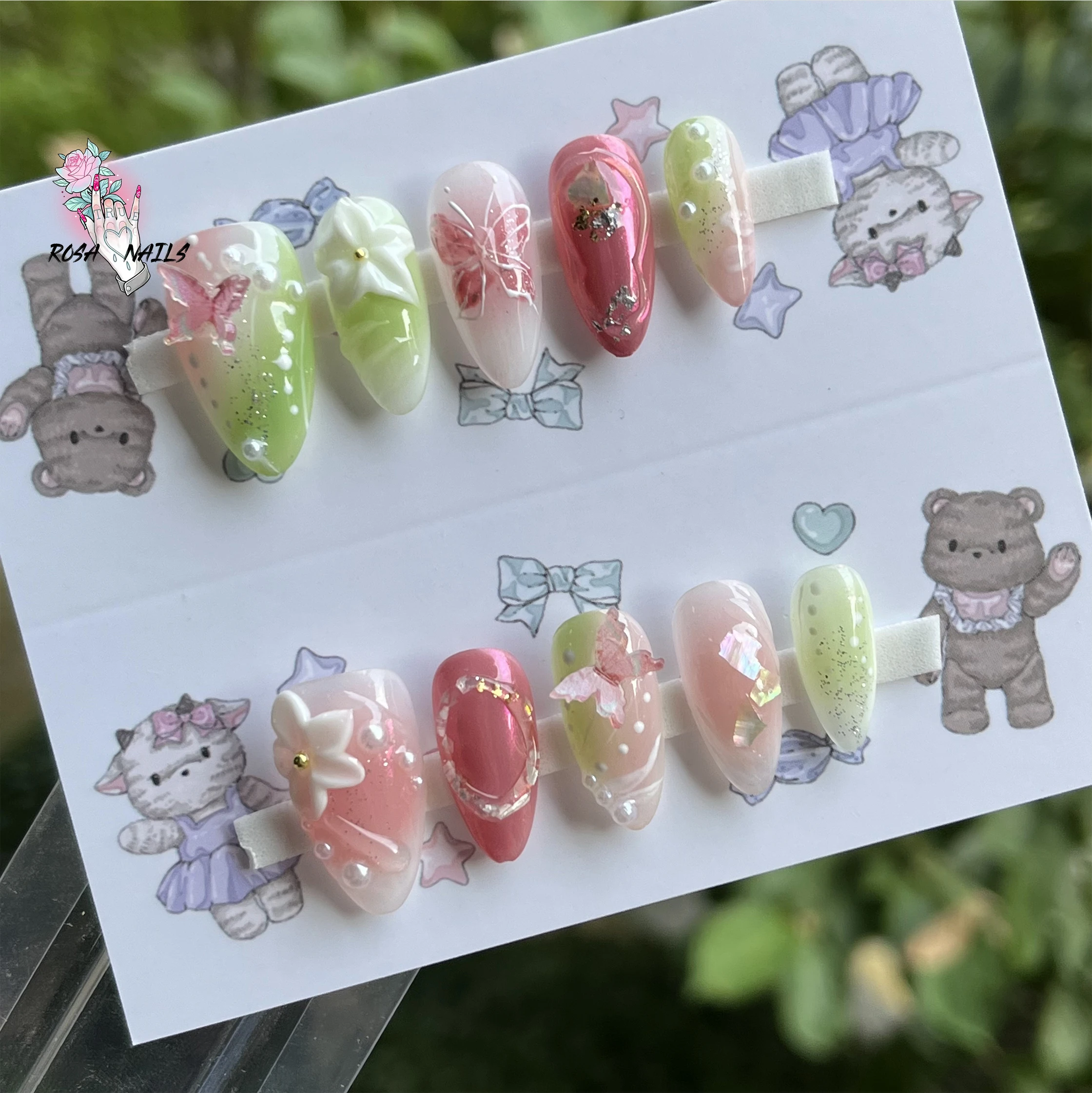 نصائح فن الأظافر ثلاثية الأبعاد المطلية يدويًا ، ضغط اللوز على الأظافر ، الفراشات الوردية ، الزهور العائمة المصنوعة يدويًا ، زهرة البتلة