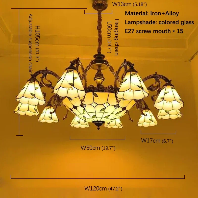 DORIAN Тиффани Европейский Подвесной Светильник Для Гостиной Пасторальный Винтаж Цветное Стекло Ресторан Спальня Отель Люстра