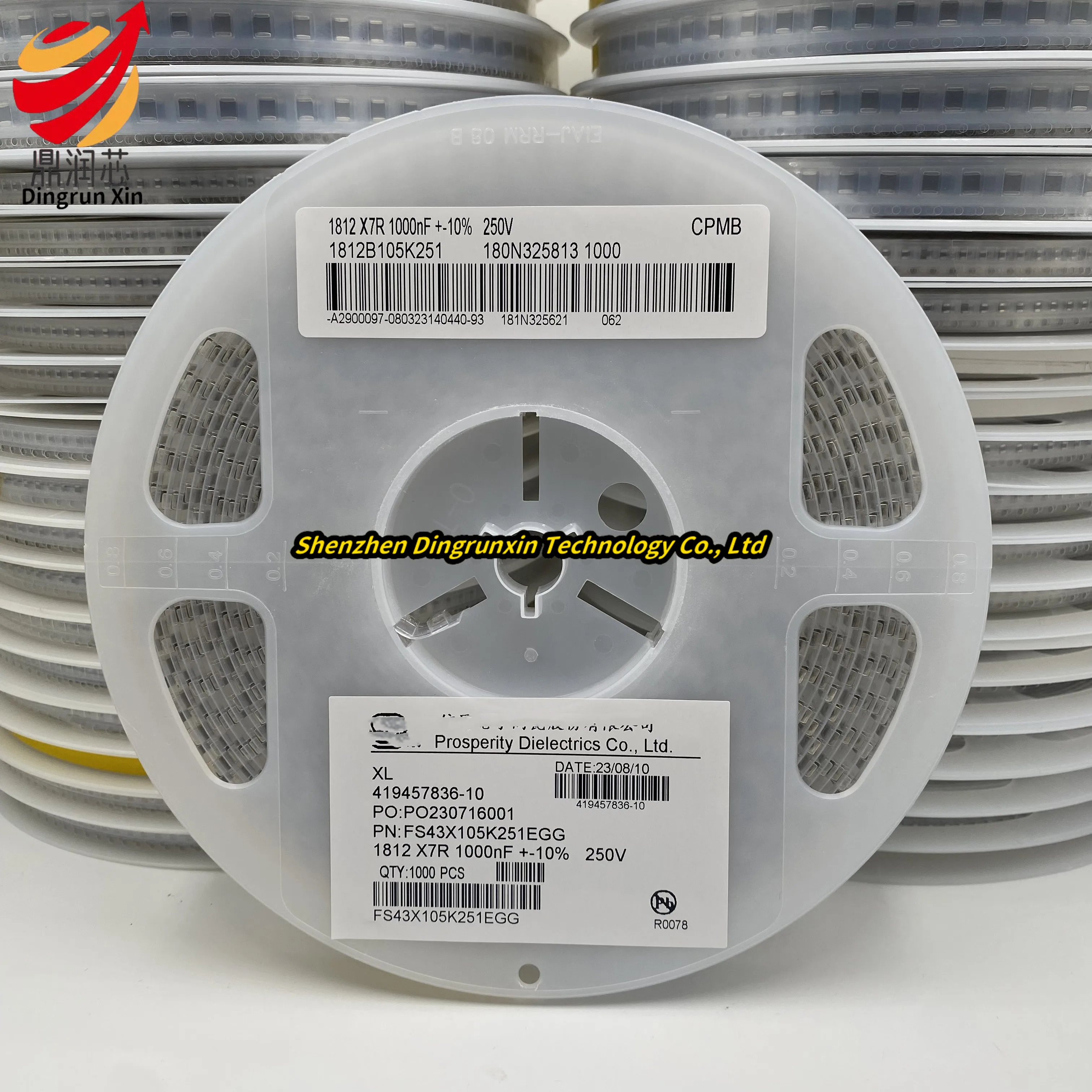 

Surface mount capacitor 1812 1UF 1000NF 50V 100V X7R 10% high voltage 1K/disk