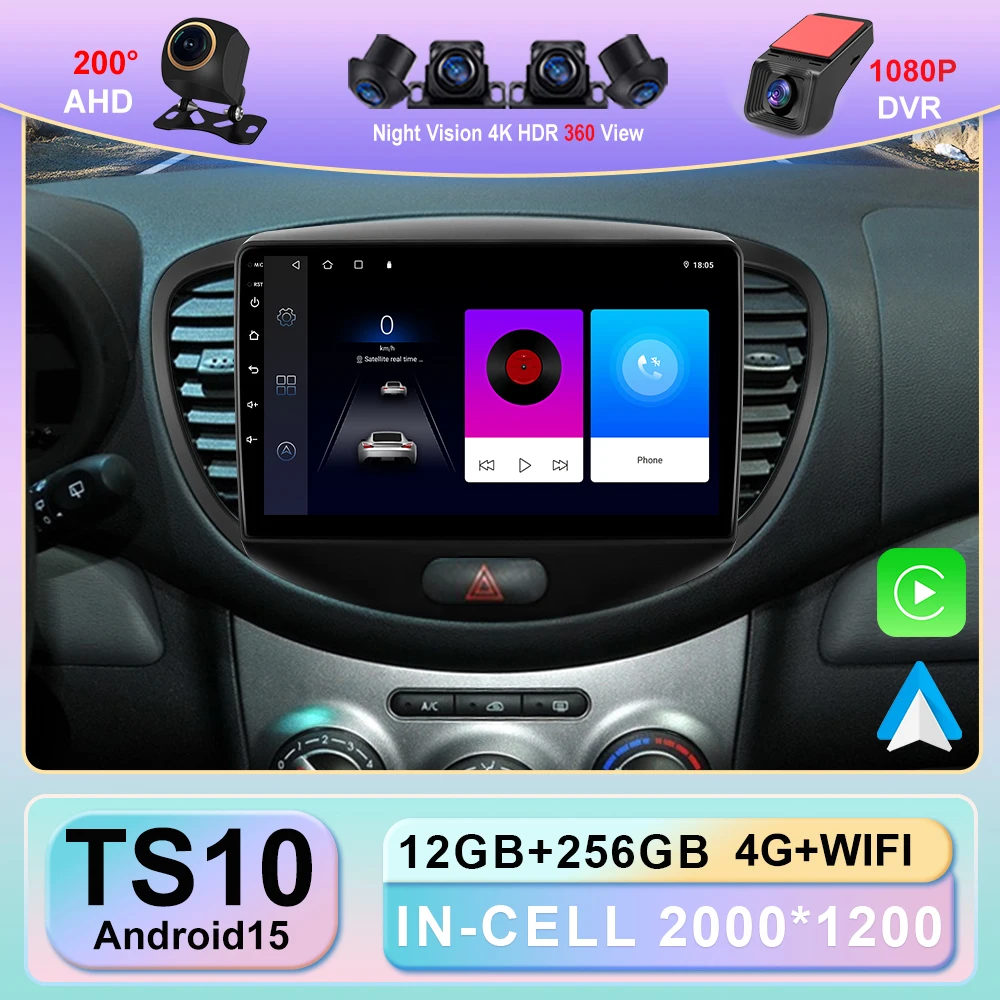 

Android 15 BT Car Radio For Hyundai i10 2007 2008 2009 2010-2013 Stereo Multimedia Player 4G GPS Navigation NO 2din Carplay WIFI
