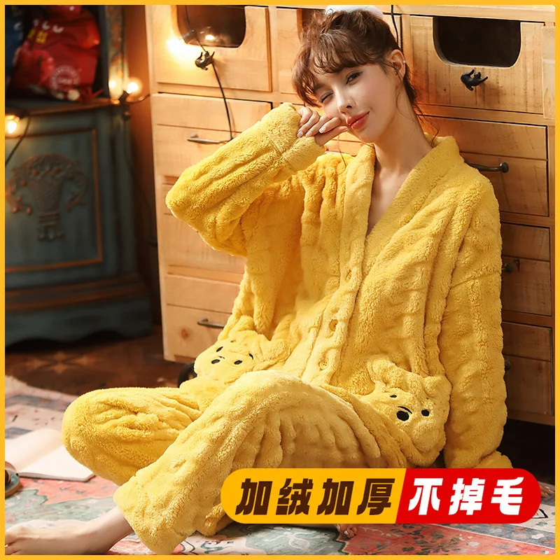 Pajamas Set Mother Postpartum Women Autumn Winter Pregnant Women Flannel Nursing Pijamas Thickened Plush Breastfeeding Homewear