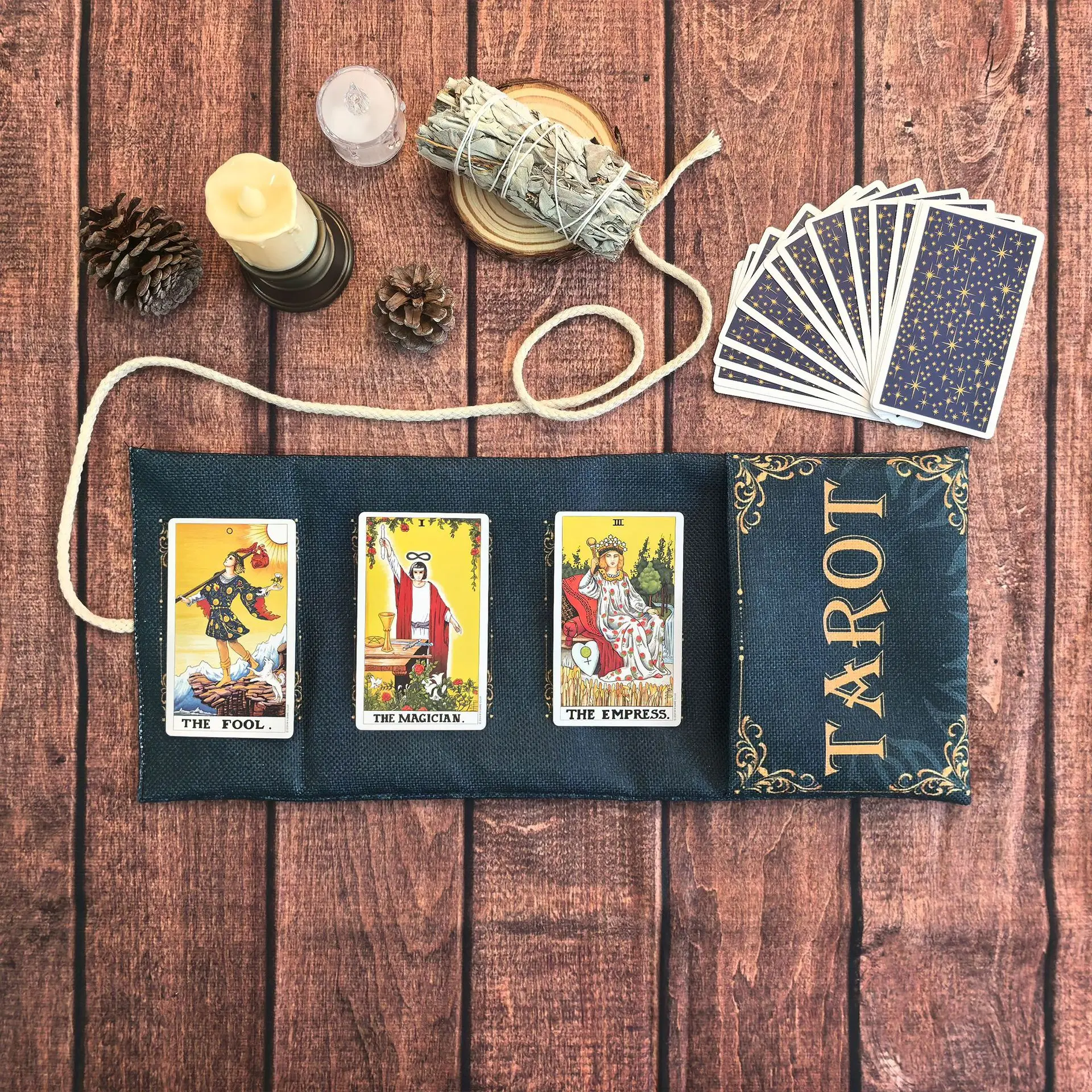 Vintage Tarot Card Pouch Foldable Tarot Spread Cloth 2-in-1 Tarot Card Storage Bag