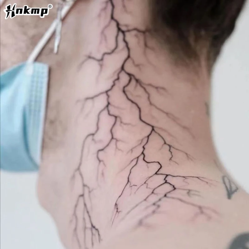 Tatuajes falsos de jugo de hierba de líneas de relámpago para mujer y hombre, arte resistente al agua, pegatinas de tatuaje temporal duraderas, tatuajes góticos para brazo y muñeca