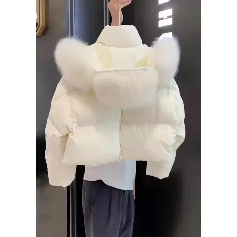 Women Parkas Coat Sweet Style 2024 High Quality Style Street White Fur Collar Hooded Cotton Jacket Regular Women Clothing Winter