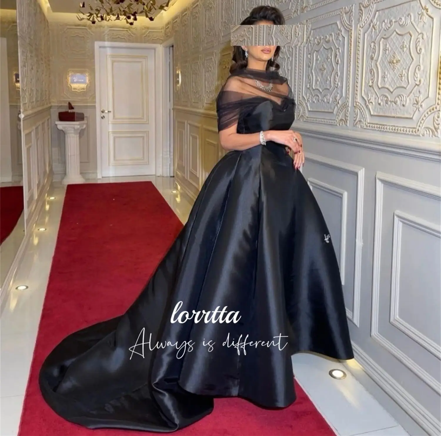 Lorrtta Satin Tailing Evening Dress Black Elegant Womens Party Dresses Woman Prom Wedding Sharon Happy Graduation فساتين سهرة