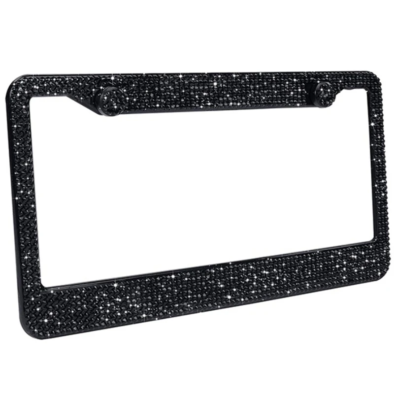 Bling Rhinestone Car License Number Plate Frame Crystal Diamond Stainless Steel Meatal License Plate Holder Black/ White/ Pink