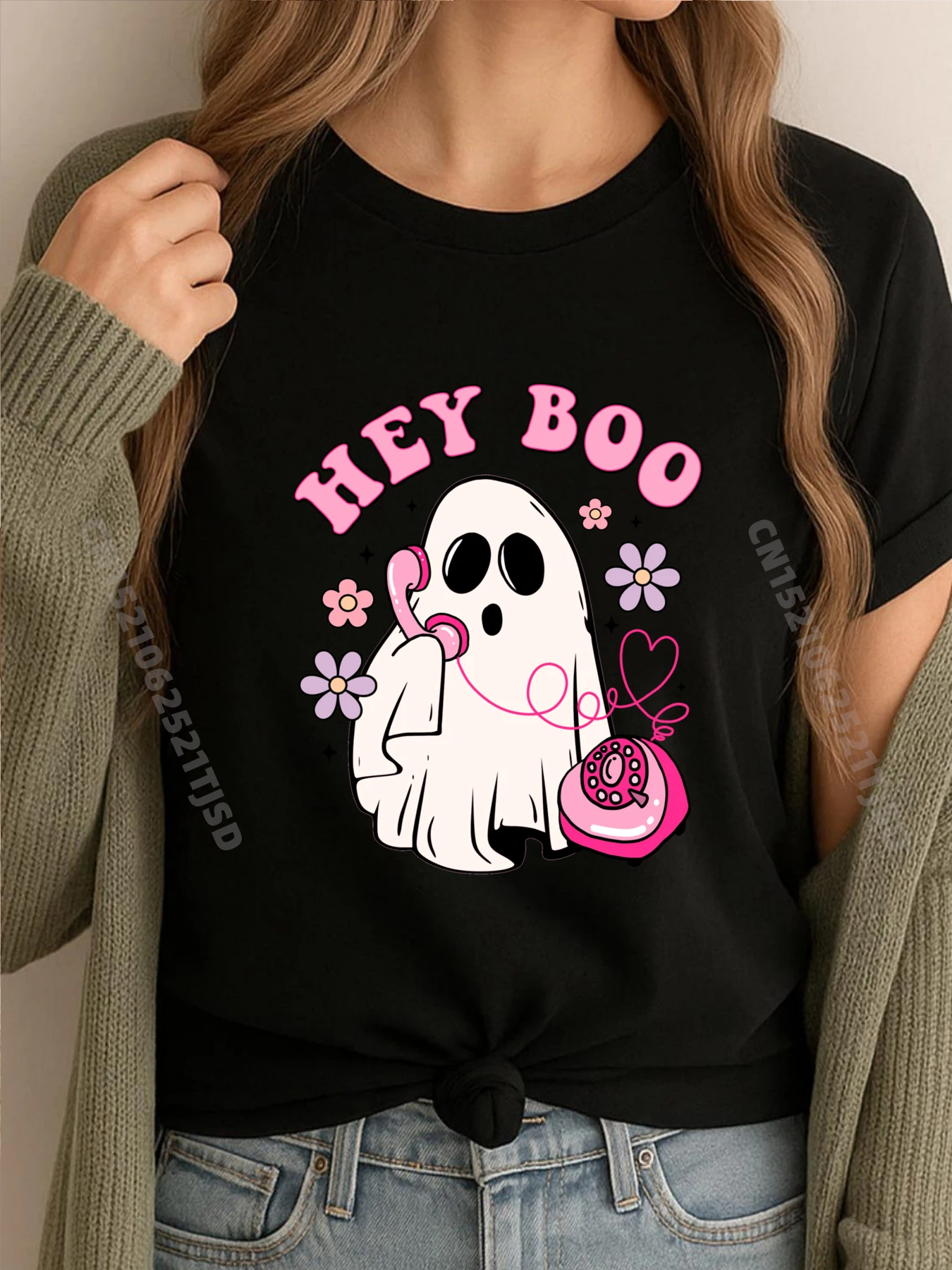 

Groovy Hey Boo Cute Ghost Забавная милая футболка большого размера для девочек на Хэллоуин, новые топы и футболки