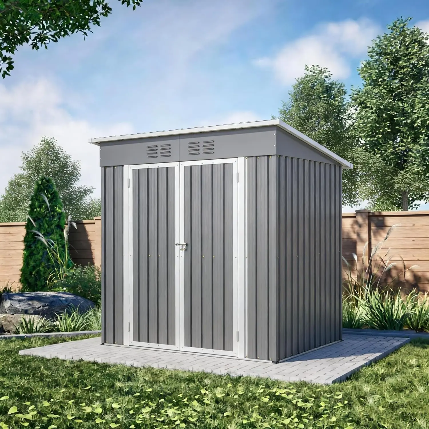 

6x4FT Metal Outdoor Storage Shed with Floor Frame Lockable Sliding Doors Air Vents Waterproof for Backyard Lawn, Custom