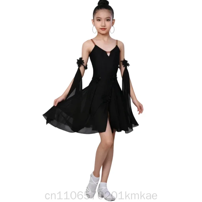 الفتيات تشا تشا سامبا تانجو قاعة الرقص رومبا الملابس حبال الفتيات المنافسة أداء زي جديد الطفل شرابة فستان رقص اللاتينية