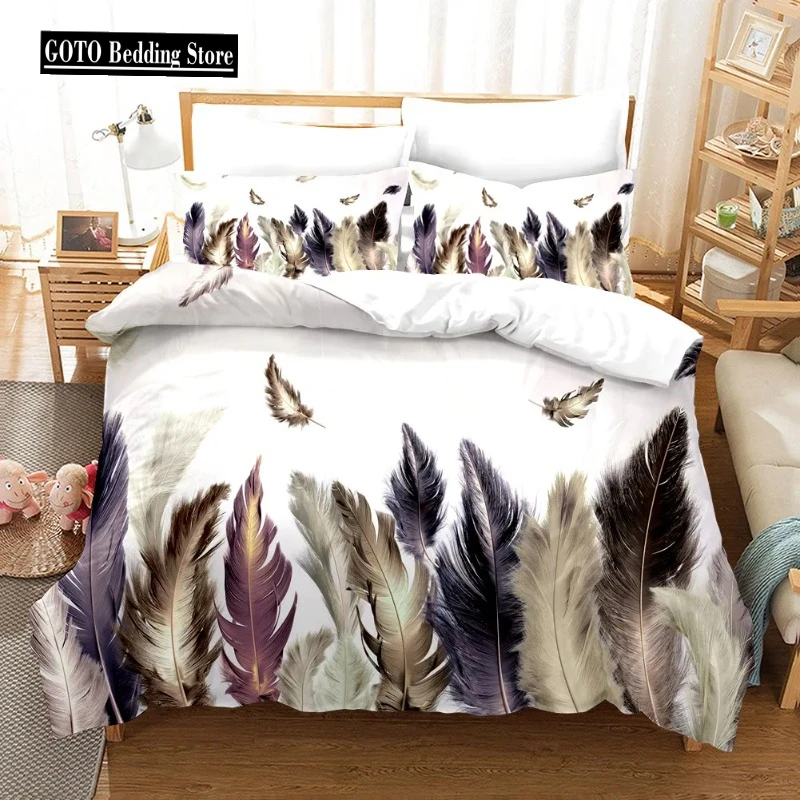 

New Feather Duvet Cover Sets for Adults Western Bedding Set Luxury Egyptian Cotton Housse De Couette Bedclothes 2/3pcs