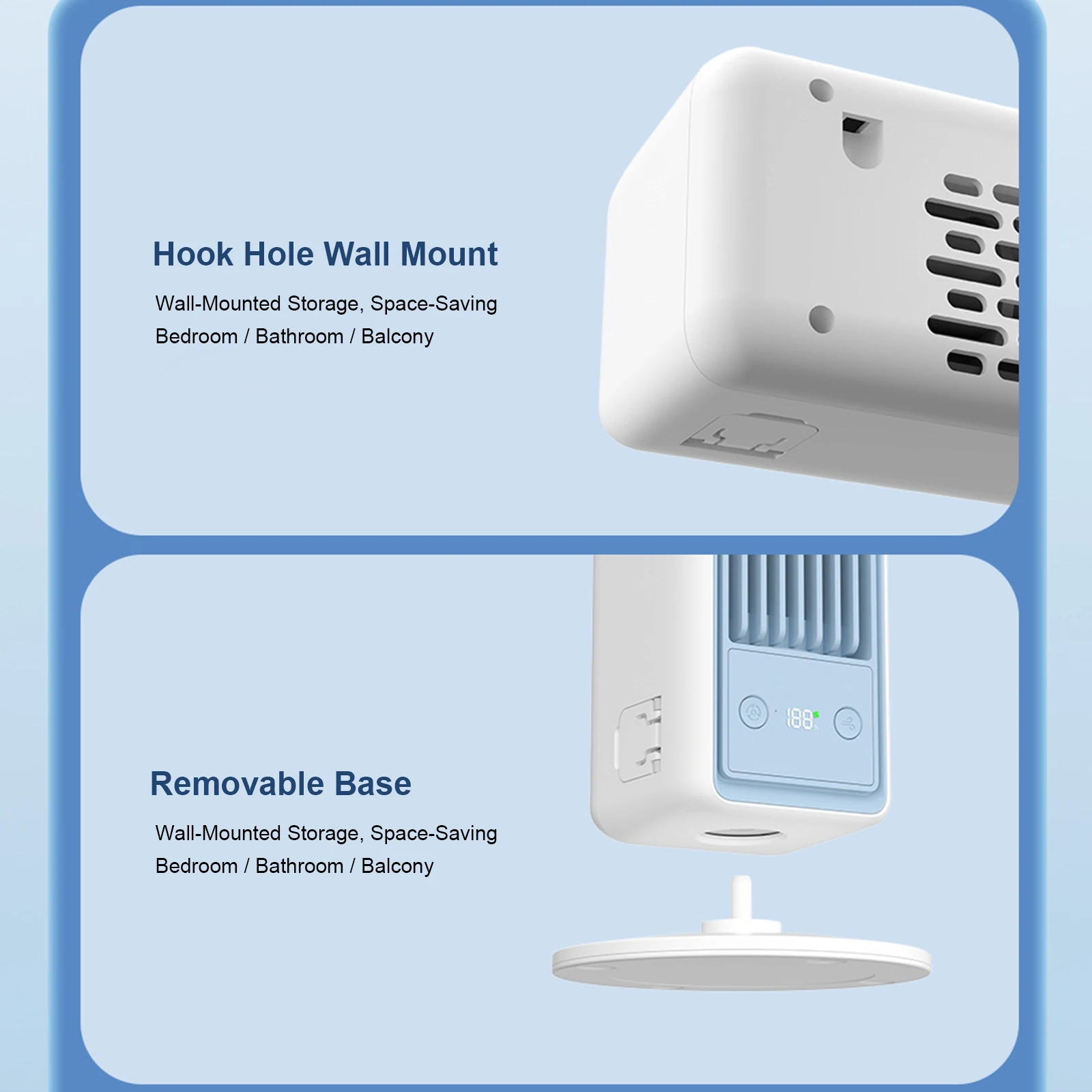 3600mAh Silent Bladeless Tower Fan Rechargeable Wall Mounted Fan 48.8 Degree Motion Wall Circulating Fan for Home Office