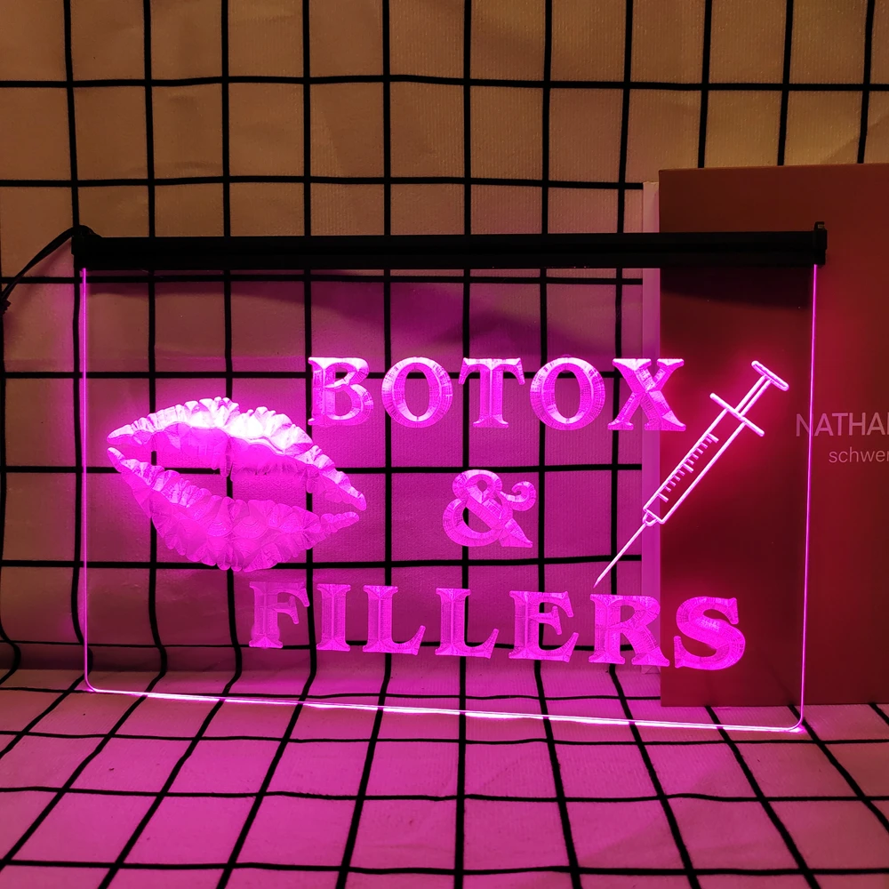 Lips Syringe Botox Fillers Retro LED Neon Sign Home Decor with Vintage Plaques and Posters for Room Office Farmhouse