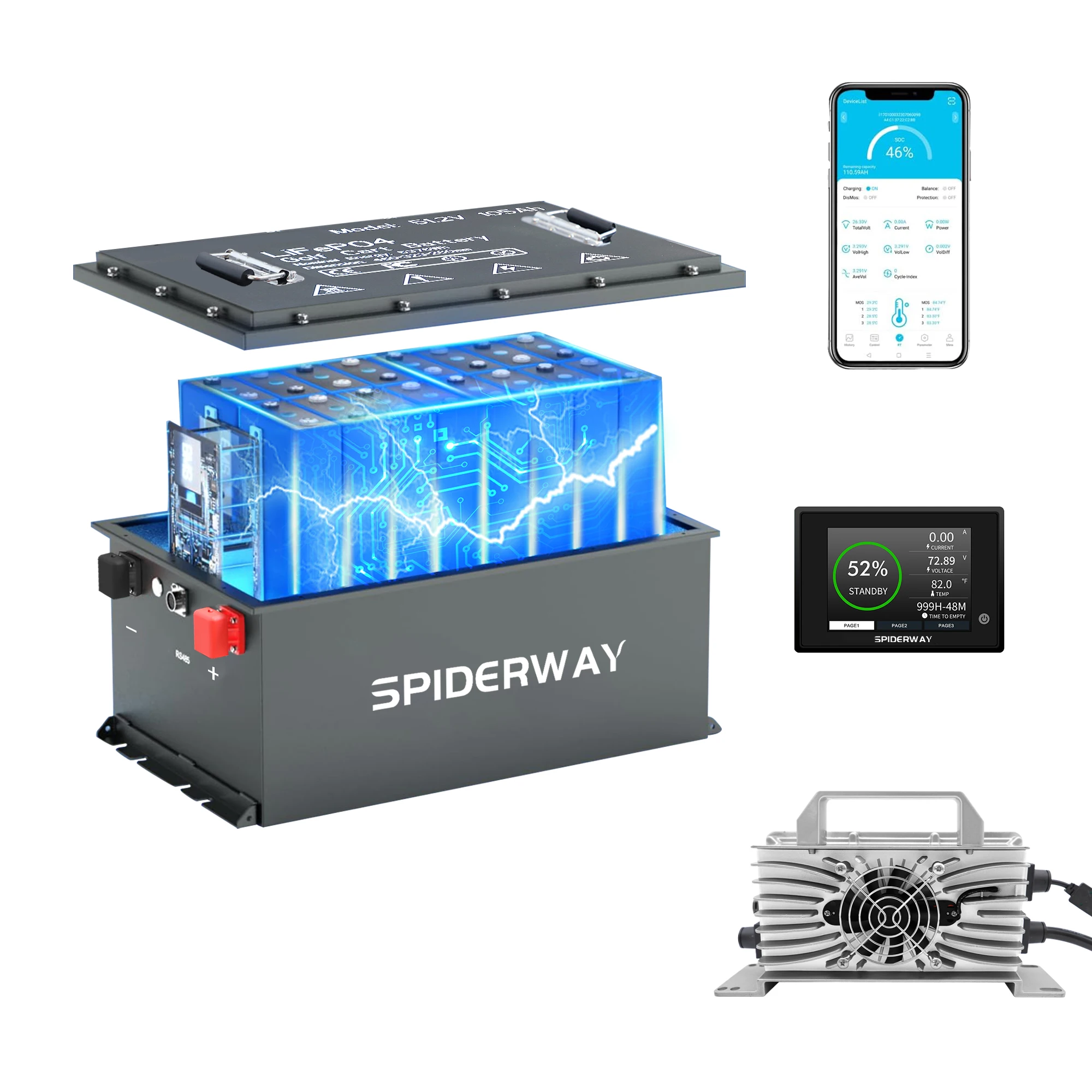 

72 В 105 Ач Bluetooth LiFePO4 литиевая батарея для подвесного троллингового двигателя, тележки для гольфа, встроенный 200 А BMS 7728 Втч 6000 + цикл