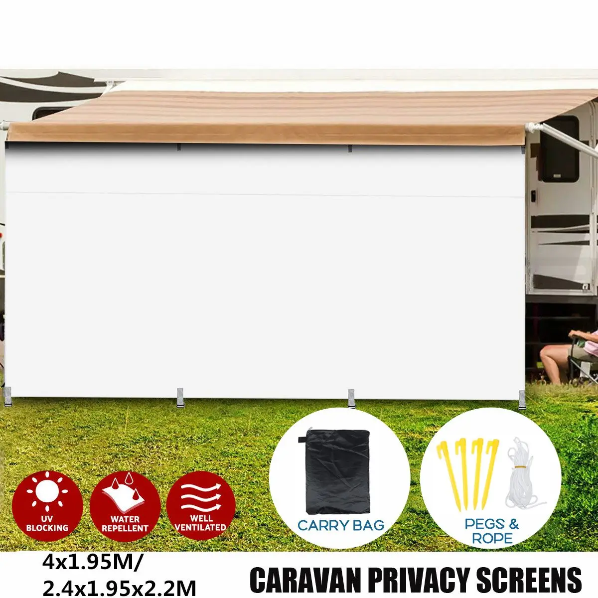 2.4x1.95x2.2m Privacy Screen Sun Shade Sunscreen Waterproof Tent Shade Ultralight Awning Sunshade Roll Out for Caravan Trucks