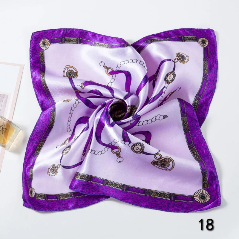 

Spring Summer Autumn New Carriage Lock Chain Totem Satin Sunscreen Scarf Silk Small Square Scarf 50CM