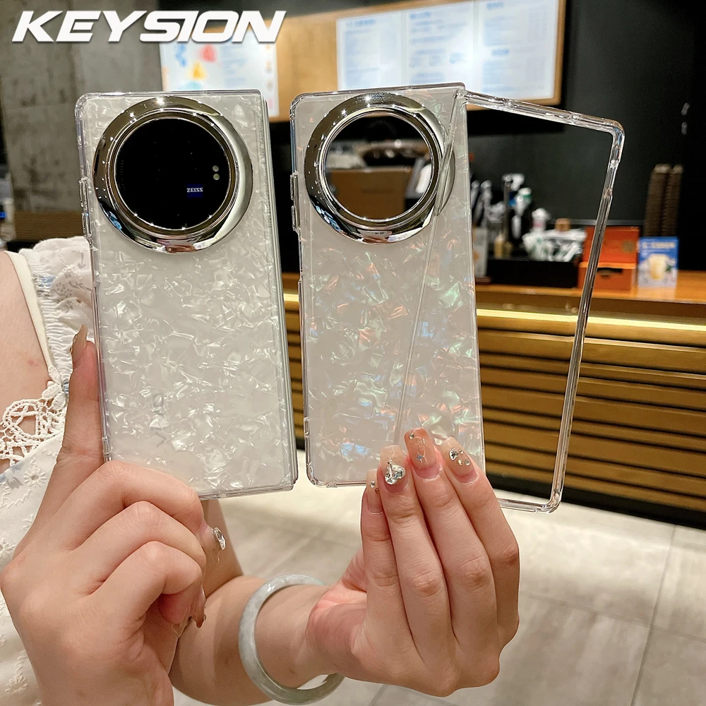 KEYSION Luxury Diamond Glossy Shell Pattern Case for VIVO X Fold 3 3 Pro 5G Women's Shockproof Phone Back Cover for VIVO X Flip