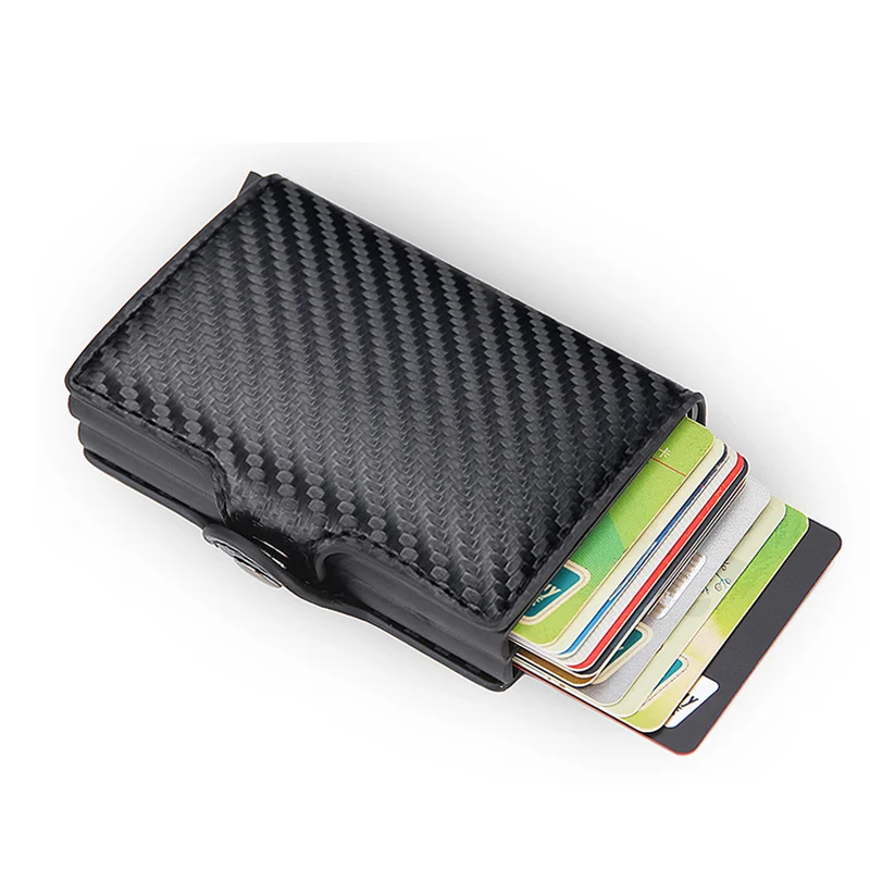 Engraving Wallet Rfid Carbon Fiber Credit Card Holder Men Customize Wallet Double Metal Case Minimalist Personalized Wallet Hasp