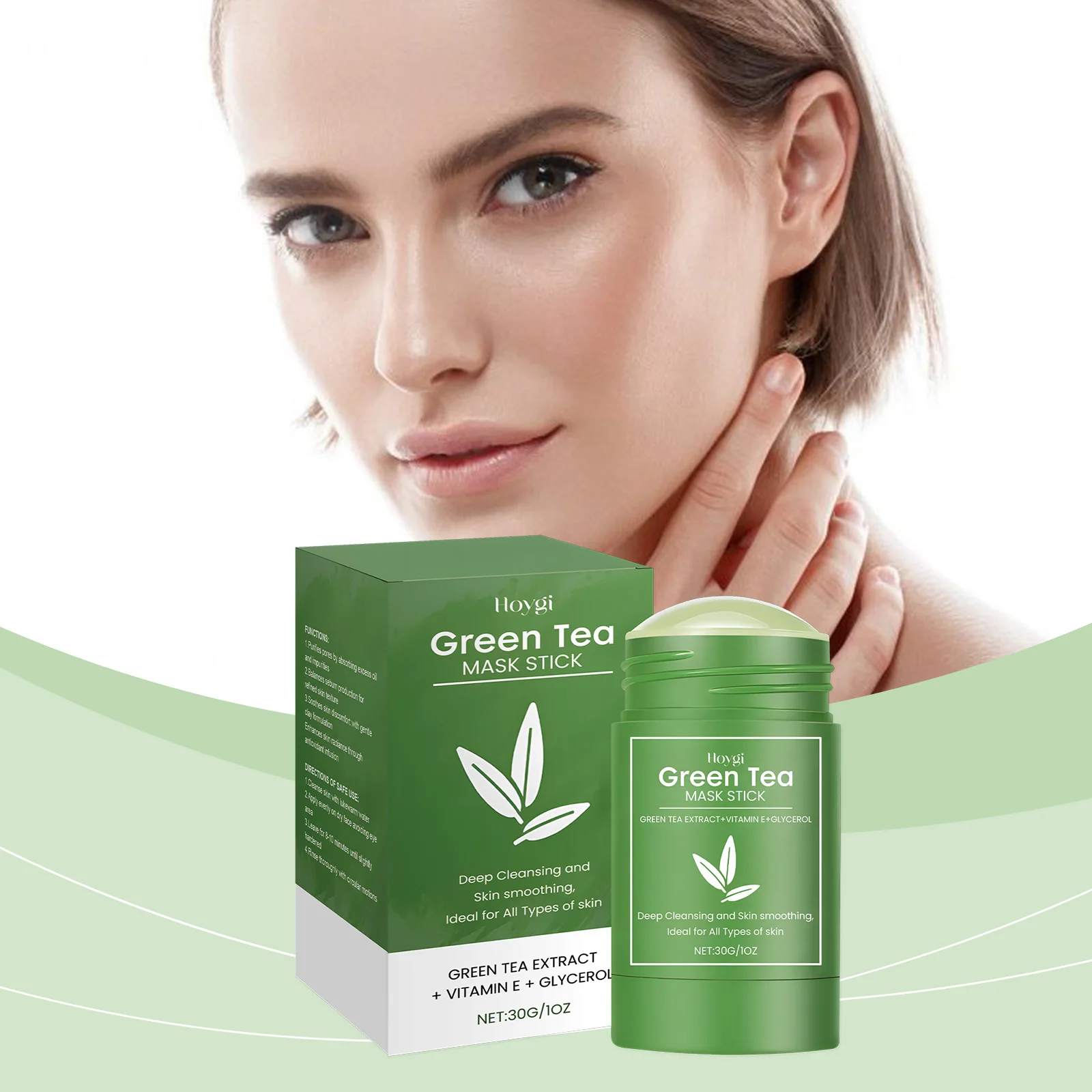 

Green Tea Mask Stick Removes Blackheads Cleanses Pores Controls Oil Whitens Brightens and Moisturizes Soothes Skin