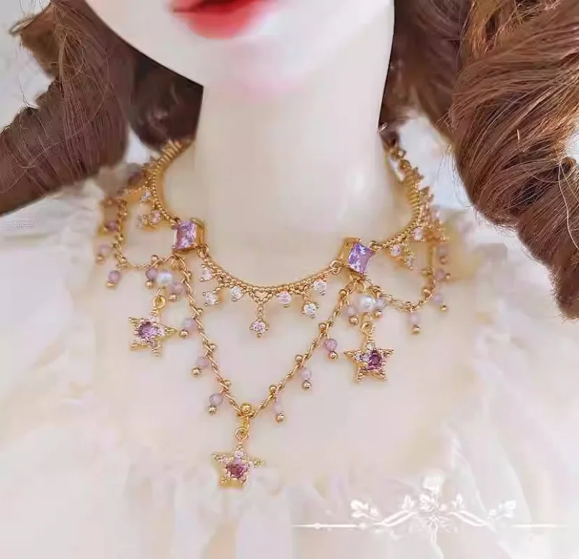 

Ожерелье для куклы BJD подходит для размера 1/3 SD17, многослойный циркон, фиолетовая звезда, экзотический шарм, драгоценный камень, ожерелье с бахромой, аксессуары для кукол