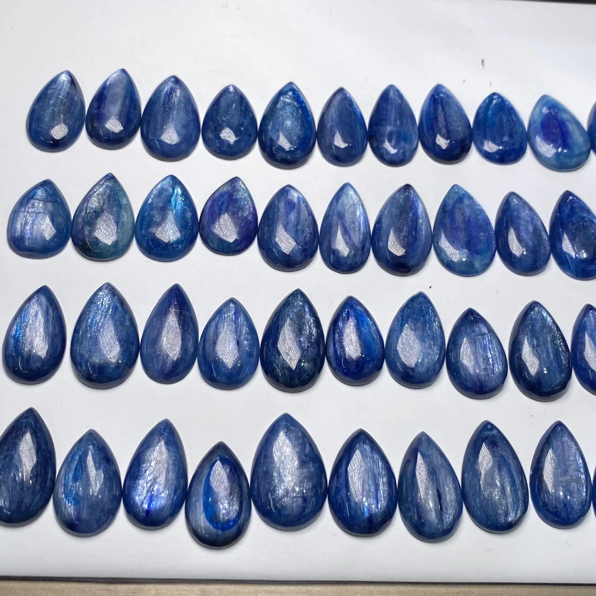 Wholesale 2pcs/pack Natural Blue Kyanite Bead Cabochon Pendant 20-26mm Pear Drop Gemstone Ring Face For Jewelry DIY