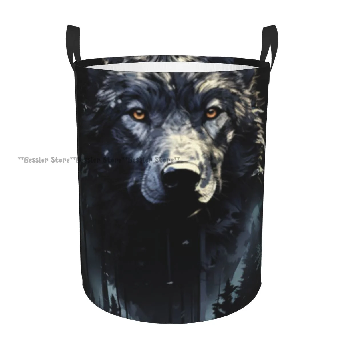 Wolf In The Forest Print Waterproof Storage Bag Household Dirty Laundry Basket Folding Clothes Organizer