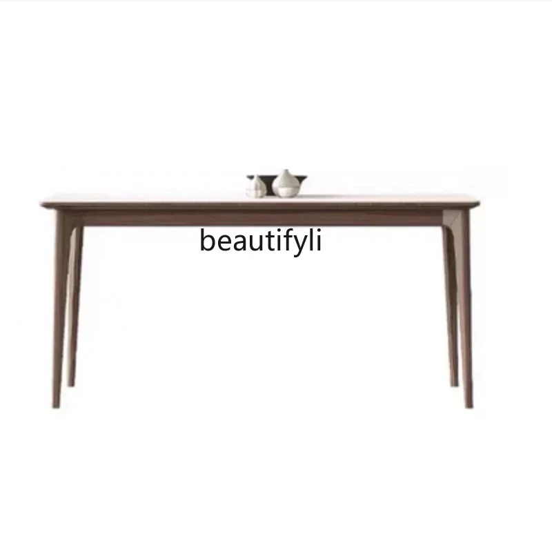 

FG28Solid Wood Stone Plate Dining Table Modern Minimalist Ash Rectangular Bright Small Apartment Stone Plate