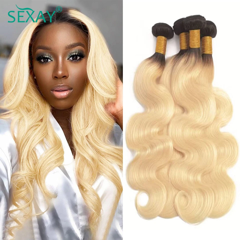 Ombre 613 Blonde Human Hair Bundle Brazilian Body Wave Human Hair Weave Bundles 2 Tone 1B #613 Blond Color Hair For Black Women