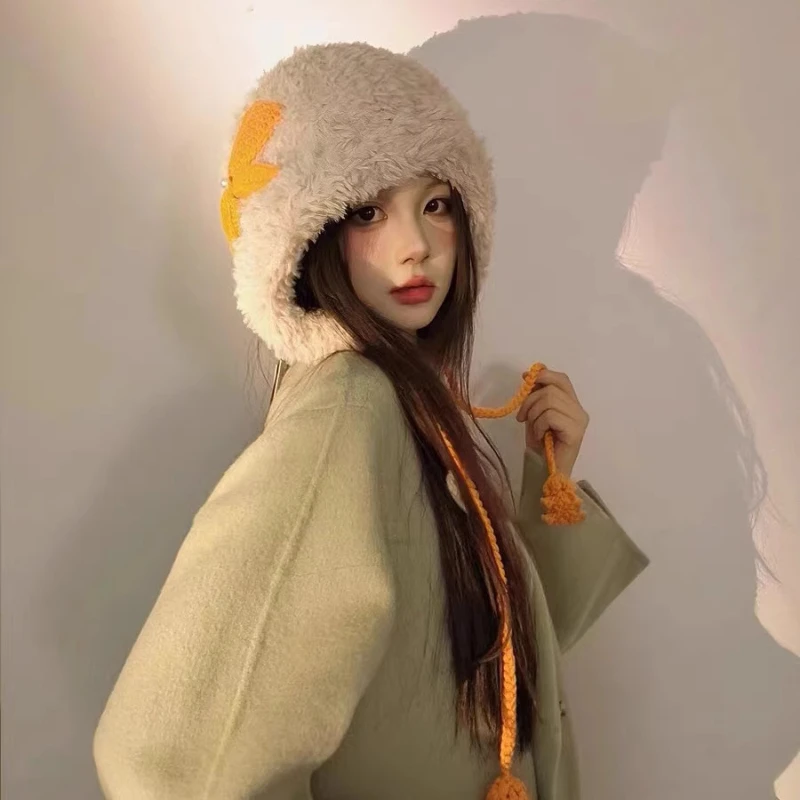 Winter Lovely Plush Knitted Woolen Hat Outdoor Warm Ear Protective Hat Woman 2