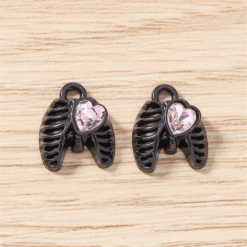 5 Stück 11 x 13 mm niedliche Kristall-Metallflügel-Herz-Anhänger, passend für Halsketten, Ohrringe, Armbänder, DIY-Handwerk, Schmuckherstellung, Zubehör – Detail 11