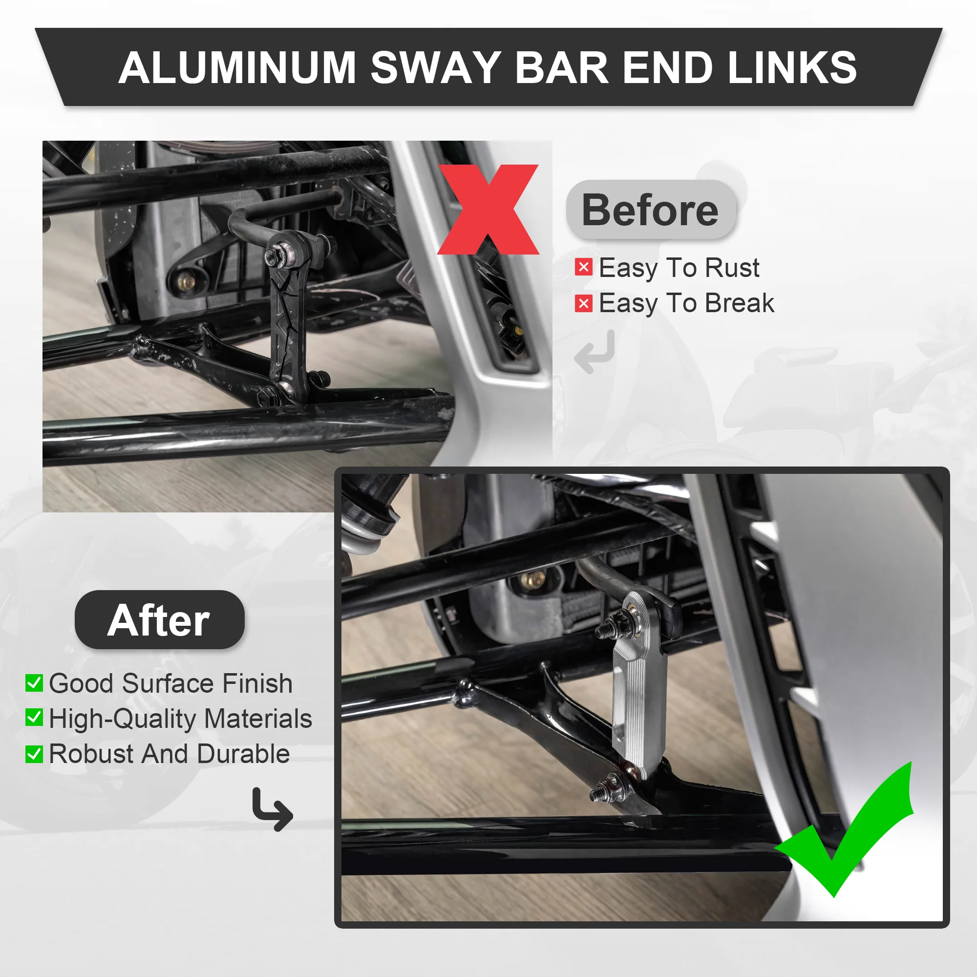 Chrome Built-in 6mm Heim Joint Set for Can-Am Ryker All Modles Motorcycle Accessories High Quality Aluminum Sway Bar End Links