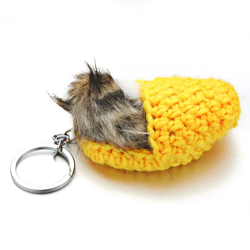 Lovely Sleeping Cat Pompom Keychains Faux Rabbit Fur Cute Kitten Handmade Woven Fluffy Key Chains For Women Girls Gift Car K381