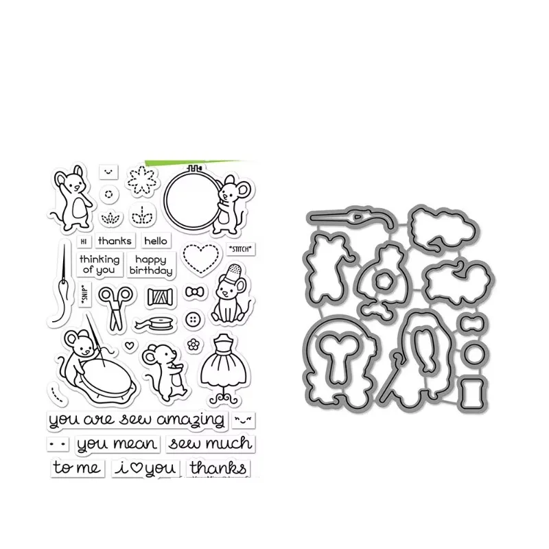 2023 February New Animal Mouse Cross Stitch Clear Stamps and Metal Cutting Dies Sets For Making Paper Greeting Card Scrapbooking