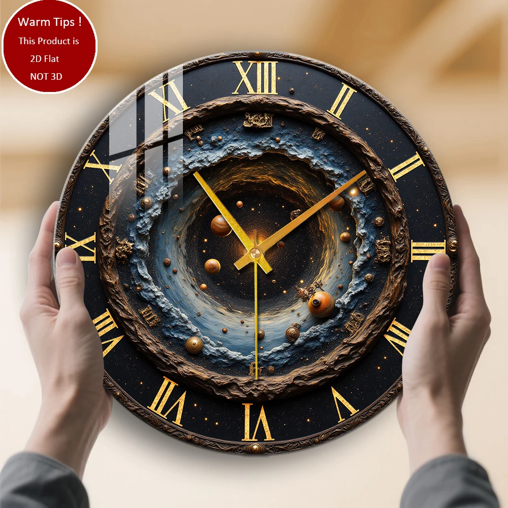 Tempered Glass Wall Clock Cosmic Clock Solar System Suitable For Wall Decor or Tabletop Display Anywhere