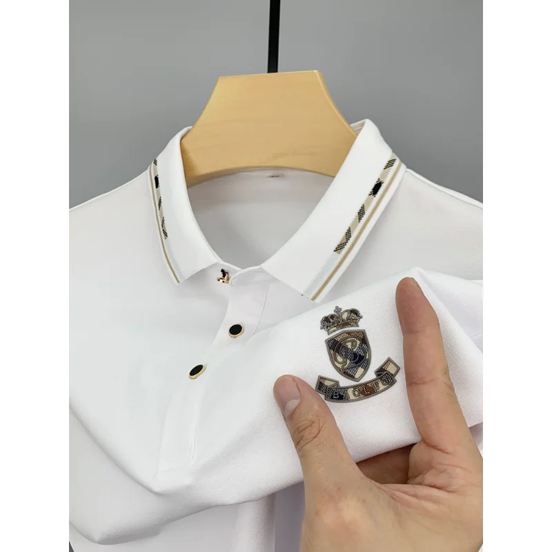 Luxury Mercerized Cotton Short Sleeve T-shirt Men's Polo Neck High-end Polo Shirt Loose 2023 New Embroidered Summer Top M-4XL