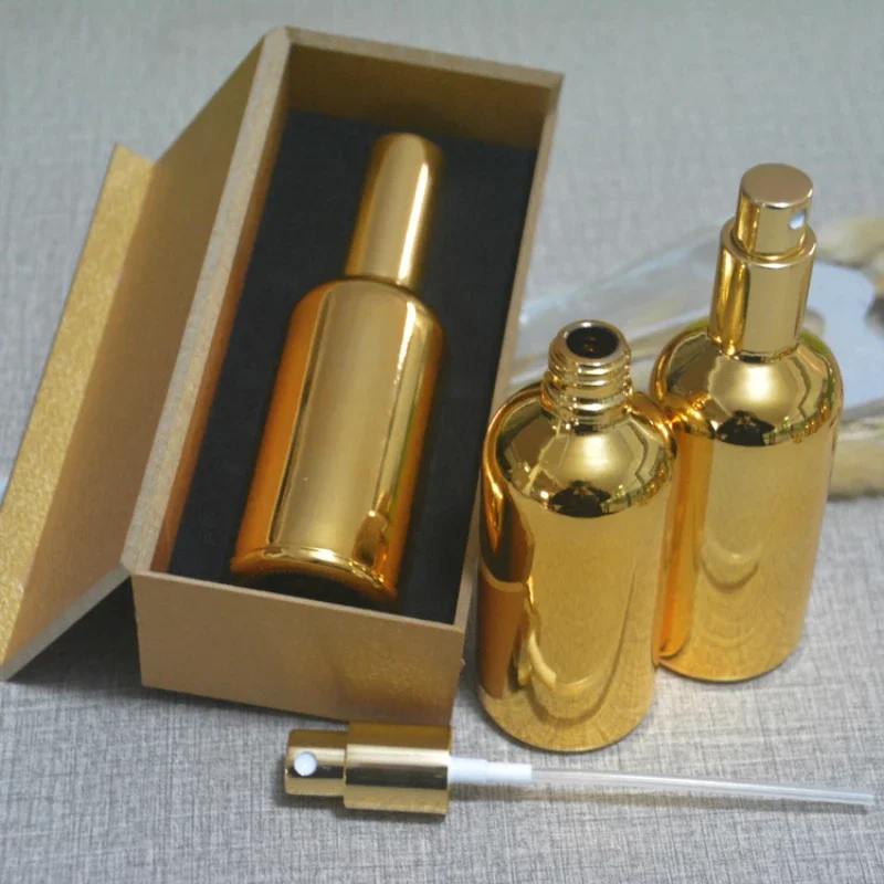 4pcs 100ml High temperature gold plated atomiser spray bottle With wooden box,empty refillable glass bottle, perfume subpackage