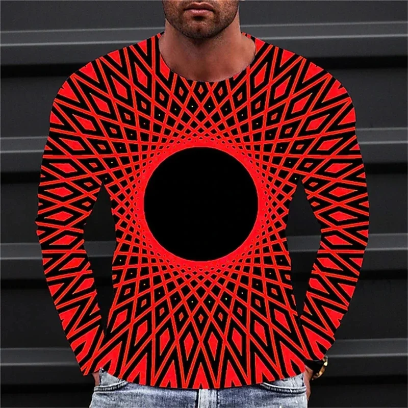 Optical Illusion Graphic Prints Men's Geometry Crew Neck Yellow Red Purple Orange Green 3D Printing Tops T-shirt Men Clothing