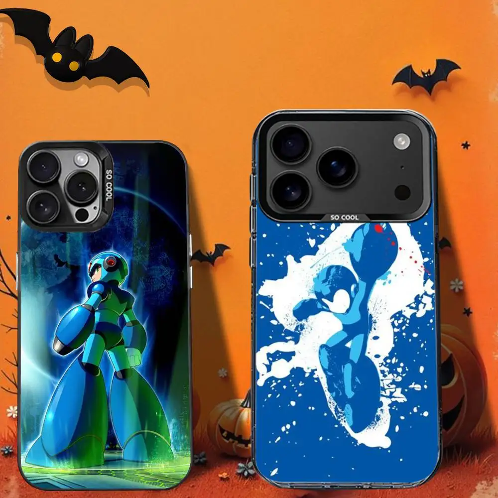 Custodia per telefono Game R-Rockmans M-Megamans per iPhone 16,12,13,17,15,1,11, Mini,Pro,SE,XS,MAX, cover in silicone nero opaco