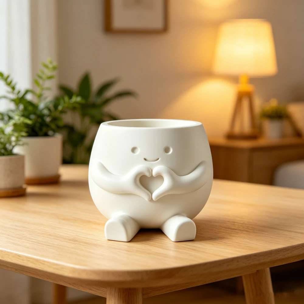 3D printed Cute Heart Hand Cartoon Figure Planter Mini Succulent Plant Pot Home Desk Decor Tabletop Ornament Small item storage