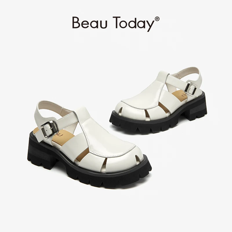 BeauToday Platform Sandals Women Buckle Strap Genuine Leather Slingback Round Toe Casual Outdoor Summer Ladies Shoes 38204